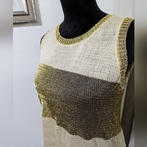 36Point5 Cream and Shimmer Gold Striped Tunic Tank Top M